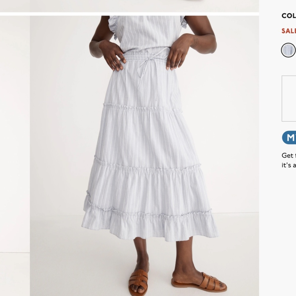 Madewell Striped Pull-On Ruffle Tiered Maxi Skirt NWT